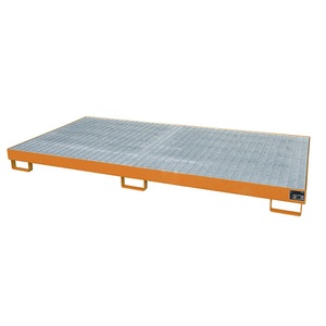 undefined, Regal-Bodenwanne 240 l Auffangvolumen, LxBxH 2650 x 1300 x 210 mm mit Gitterrost, orange lackiert, Regalwanne Typ RW/GR 2700-1, mit Gitterrost, orange RAL2000