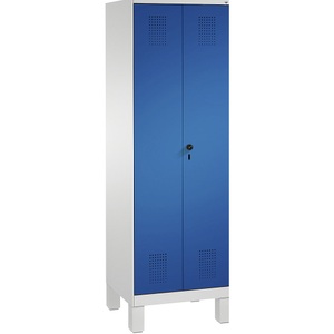 CP, CP EVOLO Garderobenschrank, zueinander schlagende Türen 2 Abteile, Abteilbreite 300 mm, mit Füßen lichtgrau / enzianblau, 