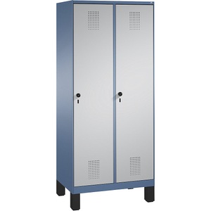 CP, CP EVOLO Aufbewahrungsschrank, mit Füßen 2 Abteile, Abteilbreite 400 mm, mit 8 Fachböden fernblau / weißaluminium, 
