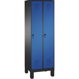 CP, CP EVOLO Aufbewahrungsschrank, mit Füßen 2 Abteile, Abteilbreite 300 mm, mit 8 Fachböden schwarzgrau / enzianblau, 