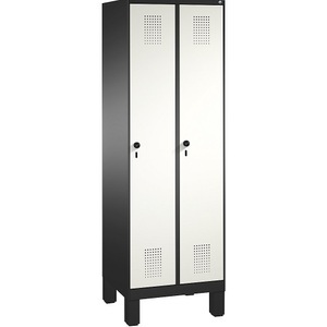 CP, CP EVOLO Aufbewahrungsschrank, mit Füßen 2 Abteile, Abteilbreite 300 mm, mit 8 Fachböden schwarzgrau / reinweiß, 