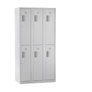 QUIPO, QUIPO Spind, 6 Abteile, Breite 900 mm HxT 1800 x 500 mm Türfarbe Lichtgrau, Korpus lichtgrau, eurokraft basic Garderobenspind Amsterdam, doppelstöckig, 3 Abteile, Breite 900 mm, 6 Fächer, lichtgrau