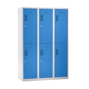 QUIPO, QUIPO Spind, 6 Abteile, Breite 1200 mm HxT 1800 x 500 mm Türfarbe Lichtblau, Korpus lichtgrau, eurokraft basic Garderobenspind Amsterdam, doppelstöckig, 3 Abteile, Breite 1200 mm, 6 Fächer, lichtgrau / lichtblau