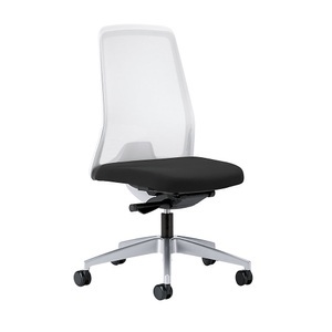 interstuhl, interstuhl Operator-Drehstuhl EVERY, Netz-Rückenlehne weiß Gestell brillantsilber, mit weichen Rollen graphitschwarz, Sitztiefe 430 mm, 