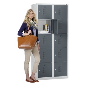 QUIPO, QUIPO Schließfachschrank mit Zylinderschloss Breite 800 mm, 10 Fächer Korpus lichtgrau, Türen basaltgrau, eurokraft basic 5er-Schließfachschrank Amsterdam, 2 Abteile, lichtgrau / basaltgrau, B 800 mm, 10 Fächer, Zylinderschloss