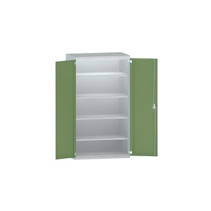 EUROKRAFT, EUROKRAFT Schwerlastschrank aus Stahl 4 durchgehende Fachböden lichtgrau/resedagrün, eurokraft pro Schwerlastschrank aus Stahl, 4 durchgehende Fachböden, lichtgrau/resedagrün