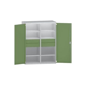 EUROKRAFTpro, EUROKRAFTpro Schwerlastschrank JUMBO aus Stahlblech, 6 Fachböden, 4 Schubladen 180 mm hoch, lichtgrau/resedagrün, eurokraft pro Schwerlastschrank JUMBO aus Stahlblech, 6 Fachböden, 4 Schubladen 180 mm hoch, lichtgrau/resedagrün