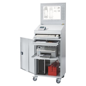 EUROKRAFT, EUROKRAFT Computer-Arbeitsstation, Stahlblech HxB 1770 x 650 mm, ohne Monitorgehäuse Türfarbe Lichtgrau, eurokraft pro Computer-Arbeitsstation, Stahlblech, HxB 1770 x 650 mm, mit Lochwand und Pultaufsatz, Türfarbe Lichtgrau