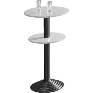 undefined, Bistrotisch mit Gusseisenfuß 2 Tischplatten, Abstand 30 cm lichtgrau, Säule schwarz, Bistrotisch mit Gusseisenfuß, 2 Tischplatten, Abstand 30 cm, lichtgrau, Säule schwarz