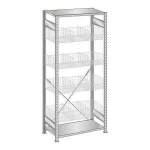 undefined, Drahtgitterkorb-Steckregal, verzinkt BxT 1000 x 500 mm, mit 4 Körben Grundregal, Höhe 2000 mm, SCHULTE Fachbodenregal mit grobmaschigen Körben, GF, HxBxT 2.000 x 1.000 x 500 mm, FL 150 kg