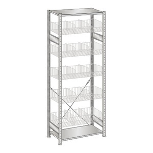undefined, Drahtgitterkorb-Steckregal, verzinkt BxT 1000 x 500 mm, mit 5 Körben Grundregal, Höhe 2300 mm, SCHULTE Fachbodenregal mit grobmaschigen Körben, GF, HxBxT 2.300 x 1.000 x 500 mm, FL 150 kg
