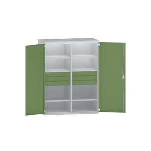EUROKRAFTpro, EUROKRAFTpro Schwerlastschrank JUMBO aus Stahlblech, 6 Fachböden, 6 Schubladen 120 mm hoch, lichtgrau/resedagrün, eurokraft pro Schwerlastschrank JUMBO aus Stahlblech, 6 Fachböden, 6 Schubladen 120 mm hoch, lichtgrau/resedagrün