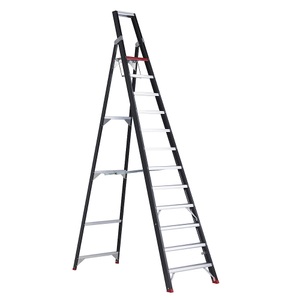 Altrex, Altrex Sicherheits-Stehleiter einseitig begehbar 12 Stufen inkl. Plattform, Stufenstehleiter Professional Topline, einseitig, Aluminium, 12 Stufen, schwarz