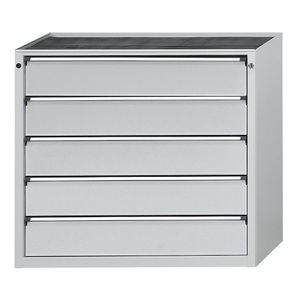 ANKE, ANKE Schubladenschrank BxT 1060 x 675 mm, Schubladentraglast 200 kg 5 Schubladen, Höhe 980 mm, Front lichtgrau, ANKE Werkbank, Gestellbauweise Serie V, 1 Schublade, 1 Ablageboden, Breite 2000 mm, Stahlblechbelagplatte