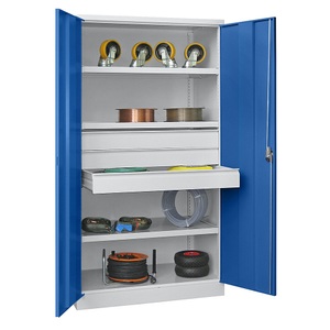 undefined, Schwerlastschrank, Höhe 1950 mm 3 Fachböden, 3 Schubladen à 125 mm grau / blau, Pavoy Schwerlastschrank, Höhe 1950 mm, 3 Fachböden, 3 Schubladen à 125 mm, grau / blau