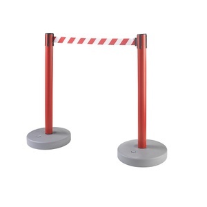 undefined, Gurtabsperrpfosten, VE 2 Stk für innen und außen, Bandauszug 3700 mm, 4-Wege-System Pfosten rot, Gurt rot / weiß, Gurtabsperrpfosten, VE 2 Stk, für innen und außen, Auszug 3700 mm, Pfosten rot, Gurt rot / weiß