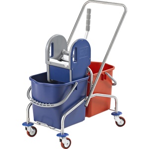 EUROKRAFT, EUROKRAFT Reinigungswagen Edelstahl Doppelfahreimer 2 x 25 l Metallrollen, Doppel-Fahreimer Edelstahl II, 2x 25 Liter, Mopp-Presse