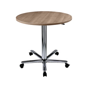 office akktiv, office akktiv Bistrotisch, höhenverstellbar Gestell verchromt Nussbaum-Dekor, Säulentisch JENA, Ø 800 mm, H 720-1100 mm, Nussbaum-Dekor