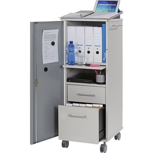 undefined, Office- und Medien-Caddy mit 2 Fächern, 2 Schüben, 1 ausziehbare Ablageplatte lichtgrau, Office- und Medien-Caddy, mit 2 Fächern, 2 Schüben, 1 ausziehbare Ablageplatte, lichtgrau