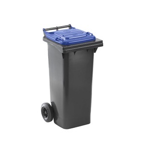 undefined, Mülltonne nach DIN EN 840, Volumen 80 l, BxHxT 448 x 975 x 530 mm, anthrazit, Deckel blau, Mülltonne, DIN EN 840, Volumen 80 l, BxHxT 448 x 975 x 530 mm, anthrazit, Deckel blau