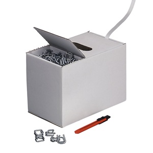 undefined, Umreifungs-Set bestehend aus Kraftband, Metallklammern, Packmesser Bandbreite 13 mm, Bandlänge 250 m, Umreifungsband aus PET, verleimt, Länge 250 m, Bandbreite 13 mm