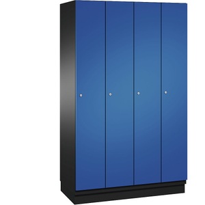 CP, CP CAMBIO Garderobenschrank mit Stahlblech-Türen 4 Abteile, Breite 1200 mm Korpus schwarzgrau / Tür enzianblau, 
