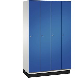 CP, CP CAMBIO Garderobenschrank mit Stahlblech-Türen 4 Abteile, Breite 1200 mm Korpus lichtgrau / Tür enzianblau, 