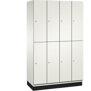 CP, CP CAMBIO Fächerschrank mit HPL-Türen und Garderobenstange 8 Fächer Korpus reinweiß / Tür reinweiß, C+P Doppelstock-Spind Cambio, 4 Abteile, Korpus reinweiß / Tür reinweiß