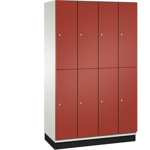 CP, CP CAMBIO Fächerschrank mit HPL-Türen und Garderobenstange 8 Fächer Korpus reinweiß / Tür feuerrot, C+P Doppelstock-Spind Cambio, 4 Abteile, Korpus reinweiß / Tür feuerrot