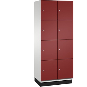CP, CP CAMBIO Fächerschrank mit Stahlblech-Türen 8 Fächer, Breite 800 mm Korpus lichtgrau / Tür rubinrot, C+P 4er-Schließfachschrank Cambio, 2 Abteile, lichtgrau / rubinrot, Stahlblech-Tür, B 800 mm, 8 Fächer