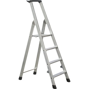 Zarges, ZARGES Stufenleiter klappbar, einseitig begehbar mit Ablageschale, für leichten Einsatz 4 Stufen inkl. Plattform, ZARGES 42454 Aluminium Stufen-Stehleiter klappbar 5.8 kg