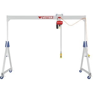Vetter, Aluminium-Portalkran ALU1, Vetter Aluminium-Portalkran ALU1, mit Elektrokettenzug BA, Tragfähigkeit 1000 kg, Aufhängehöhe 2500 - 3800 mm