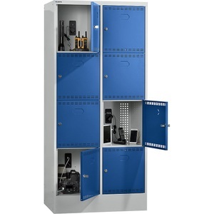Lista, Akku-Ladeschrank mit Schließfächern, LISTA Akku-Ladeschrank mit Schließfächern, mit 2 x 4 Fächern, 1 x 230 V, 1 x RJ45, grau / blau