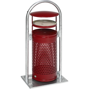 undefined, Außen-Abfallsammler Volumen 65 l, BxHxT 580 x 1145 x 380 mm, mit Rohrbogen, Dach und Ascher purpurrot, Abfallsammler, m. Aschereinsatz, rot
