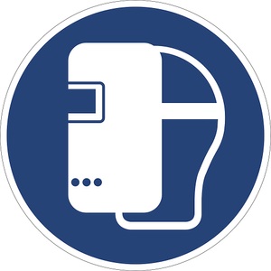 undefined, Gebotskennzeichen Schweißmaske benutzen, VE 10 Stk Kunststoff, Ø 200 mm, Gebotskennzeichen, Schutzschürze benutzen, VE 10 Stk, Folie, Ø 200 mm