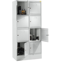 Lista, Akku-Ladeschrank mit Schließfächern, LISTA Akku-Ladeschrank mit Schließfächern, mit 2 x 4 Fächern, 1 x 230 V, 1 x USB, grau