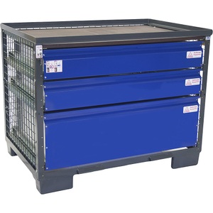 undefined, Gitterbox mit 3 abschließbaren Schubladen aus verzinktem Blech, Fronten blau, LCB-Gitterbox, mit 3 abschließbaren Schubladen, aus verzinktem Blech, Fronten blau