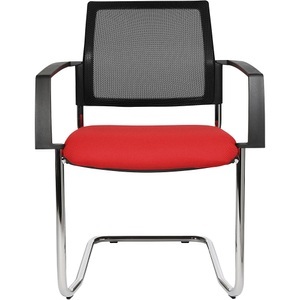 Topstar, Topstar Polster-Stapelstuhl mit Netz-Rückenlehne Freischwinger, VE 2 Stk Sitz rot, Gestell chrom, Topstar Netz-Stapelstuhl, Freischwinger, VE 2 Stk, Sitz rot, Gestell chrom