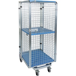 undefined, Rollbehälter, diebstahlsicher 5-seitig, mit Plastikboden mit 1 Einlegeboden und Regenschutz, Anti-Diebstahl-Behälter, mit Kunststoffboden, nestbar, Höhe 1.880 mm, mit Zwischenboden