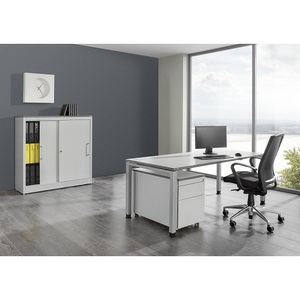 mauser, Komplettbüro ARCOS, mauser Komplettbüro ARCOS, Schreibtisch, Schiebetürenschrank, Rollcontainer mit Hängeregistraturschub, lichtgrau