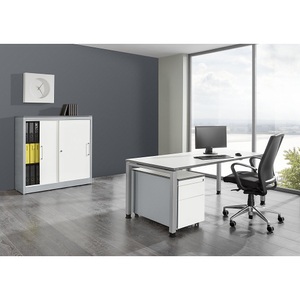 mauser, Komplettbüro ARCOS, mauser Komplettbüro ARCOS, Schreibtisch, Schiebetürenschrank, Rollcontainer mit Hängeregistraturschub, weißalu / reinweiß