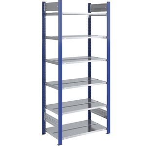 Ordner-Steckregal doppelseitig, Höhe 2000 mm BxT 750 x 600 mm, Grundregal, blau / verzinkt