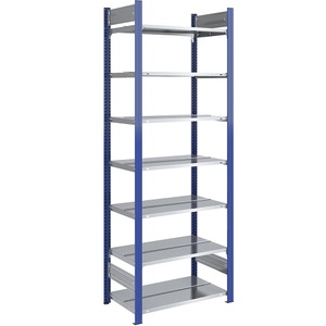 Ordner-Steckregal doppelseitig, Höhe 2350 mm BxT 750 x 600 mm, Grundregal, blau / verzinkt