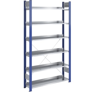Ordner-Steckregal einseitig, Höhe 2000 mm BxT 1000 x 300 mm, Grundregal, blau / verzinkt