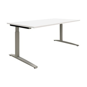 undefined, P12 - Schreibtisch, weiß / alusilber Quadratrohr-Gestell, verstellbar per Knopf BxT 2000 x 900 mm, eurokraft pro P12 - Schreibtisch, weiß / alusilber, C-Fuß-Gestell, manuell höhenverstellbar, BxT 2000 x 900 mm