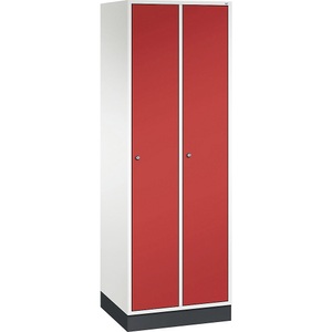 CP, CP INTRO Stahl-Garderobenschrank Breite 620 mm, 2 Abteile Korpus reinweiß, Türen feuerrot, C+P INTRO Stahl-Garderobenschrank, Breite 620 mm, 2 Abteile, Korpus reinweiß, Türen feuerrot