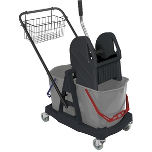 Nasswischwagen LxB 420 x 650 mm, Kunststoff, 2 x 17-l-Doppelfahreimer mit Schubbügel, Doppelbacken-Mopp-Presse