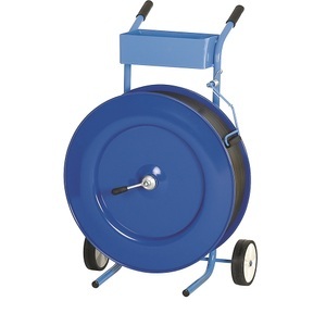 undefined, Abroller für Kunststoff-Umreifungsband für Bandbreite 13 mm, fahrbar mit Bandbremse Kern-Ø 406 mm, ratioform Bandabroller für PP-Band, für Bandbreite 13 mm, fahrbar, mit Ablagefach und Bügelbremse