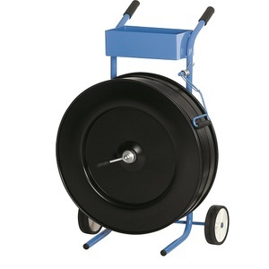 undefined, Abroller für Kunststoff-Umreifungsband für Bandbreite 16 mm, fahrbar Kern-Ø 406 mm, Abrollwagen, mit Ablagekasten, fahrbar