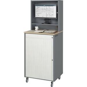 RAU, RAU Computer-Arbeitsplatz HxBxT 1820 x 720 x 660 mm, mit Monitorgehäuse, fahrbar anthrazit-metallic / enzianblau, RAU Computer-Arbeitsplatz, HxBxT 1810 x 720 x 660 mm, mit Monitorgehäuse, fahrbar, anthrazit-metallic / enzianblau
